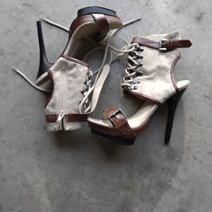 Stylish Brown and Cream Women's Heels